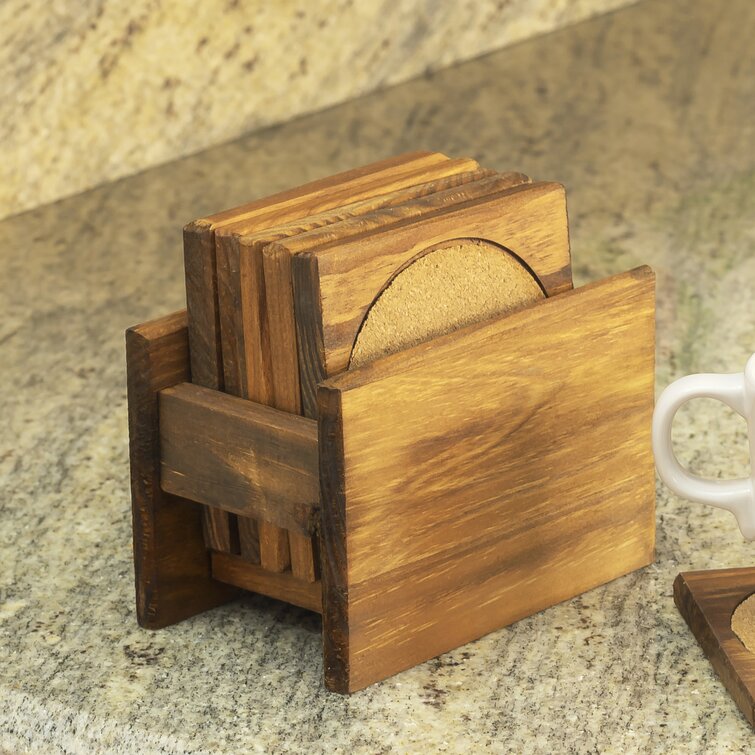 Square 6 Piece Coaster Set With Holder